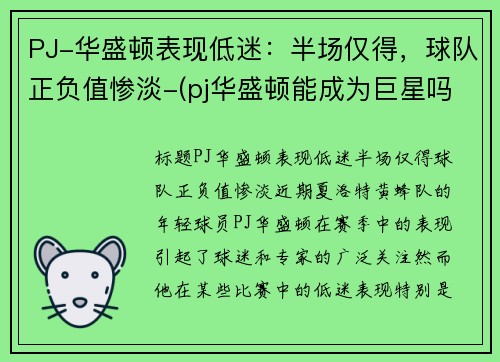 PJ-华盛顿表现低迷：半场仅得，球队正负值惨淡-(pj华盛顿能成为巨星吗)